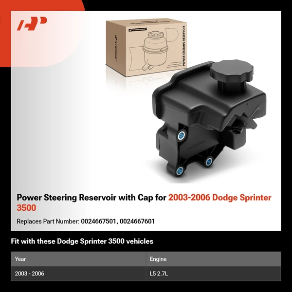 Power Steering Reservoir with Cap for 2003-2006 Dodge Sprinter 3500
