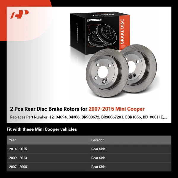 2 Pcs Rear Disc Brake Rotors for 2007-2015 Mini Cooper