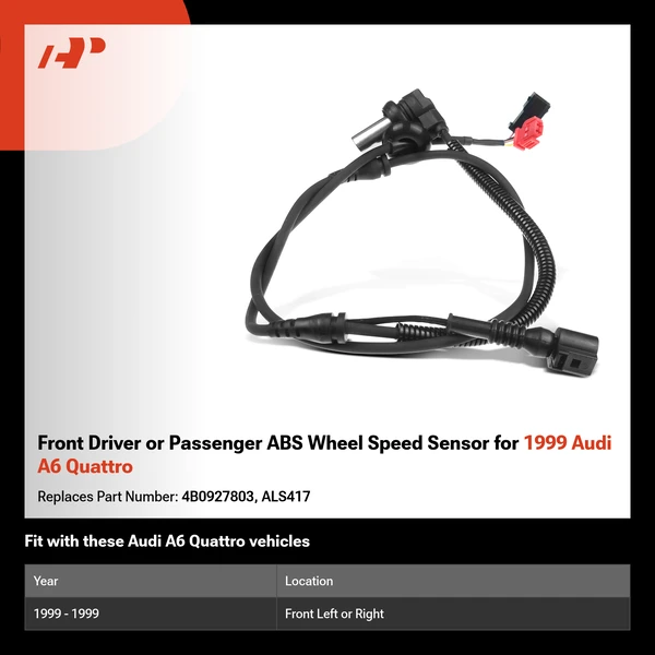 Front Driver or Passenger ABS Wheel Speed Sensor for 1999 Audi A6 Quattro
