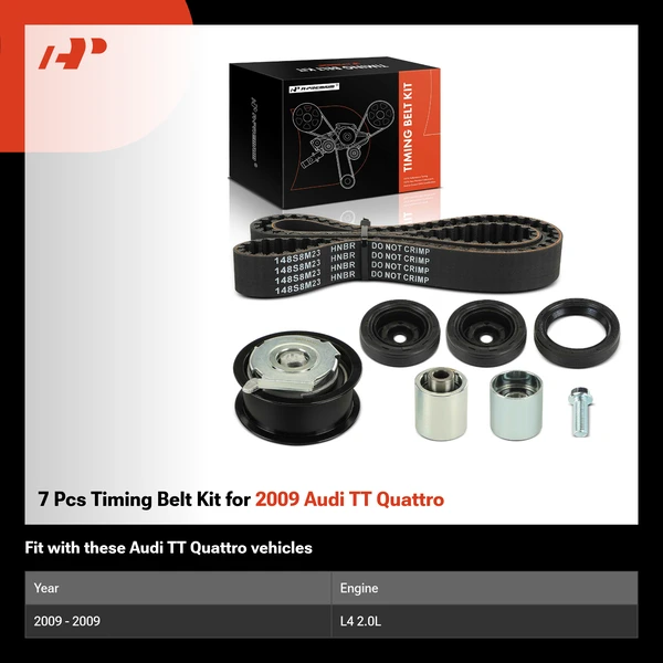 7 Pcs Timing Belt Kit for 2009 Audi TT Quattro