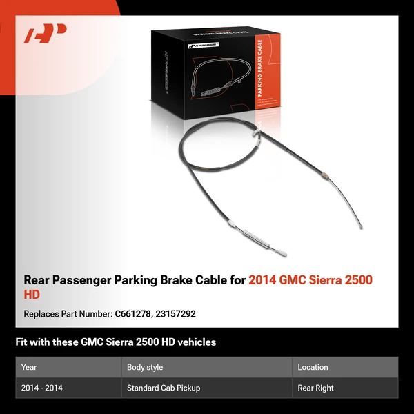 Rear Passenger Parking Brake Cable for 2014 GMC Sierra 2500 HD