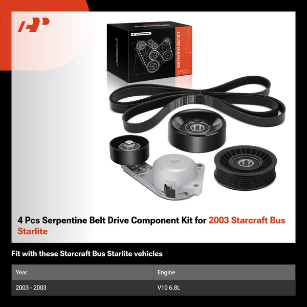 4 Pcs Serpentine Belt Drive Component Kit for 2003 Starcraft Bus Starlite