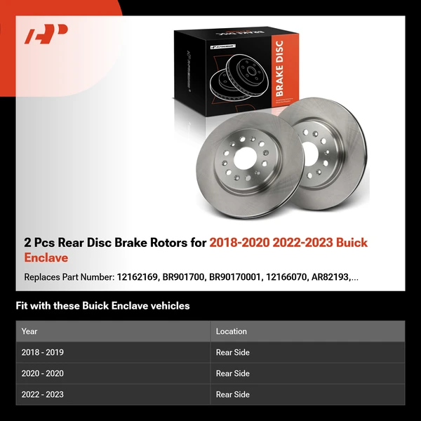 2 Pcs Rear Disc Brake Rotors for 2018-2020 2022-2023 Buick Enclave
