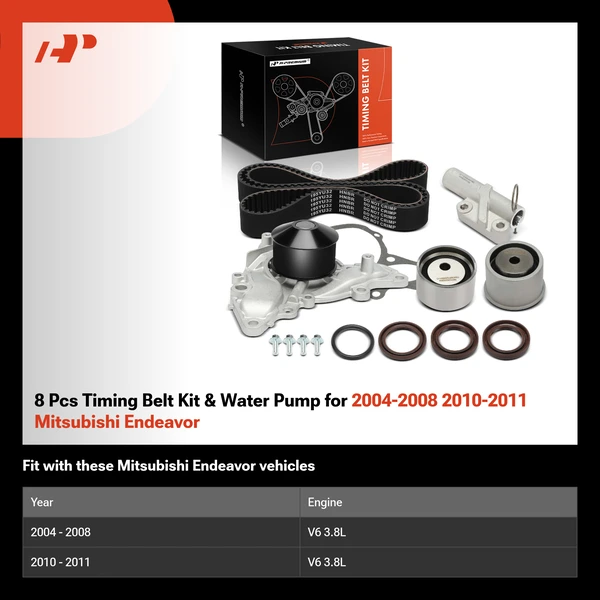 8 Pcs Timing Belt Kit & Water Pump for 2004-2008 2010-2011 Mitsubishi Endeavor