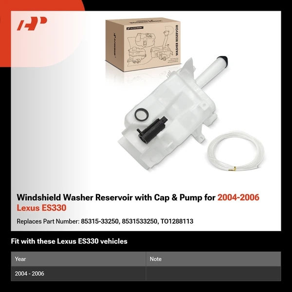 Windshield Washer Reservoir with Cap & Pump for 2004-2006 Lexus ES330