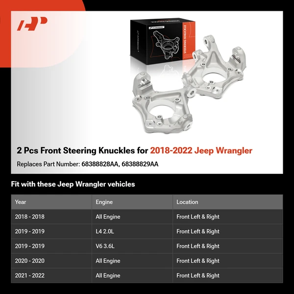 2 Pcs Front Steering Knuckles for 2018-2022 Jeep Wrangler
