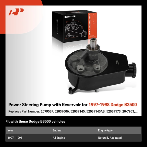 Power Steering Pump with Reservoir for 1997-1998 Dodge B3500