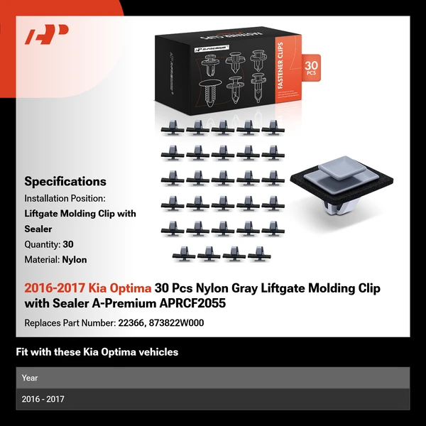 2016-2017 Kia Optima 30 Pcs Nylon Gray Liftgate Molding Clip with Sealer A-Premium APRCF2055