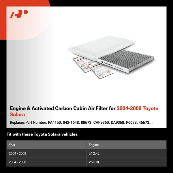 Engine & Activated Carbon Cabin Air Filter for 2004-2008 Toyota Solara