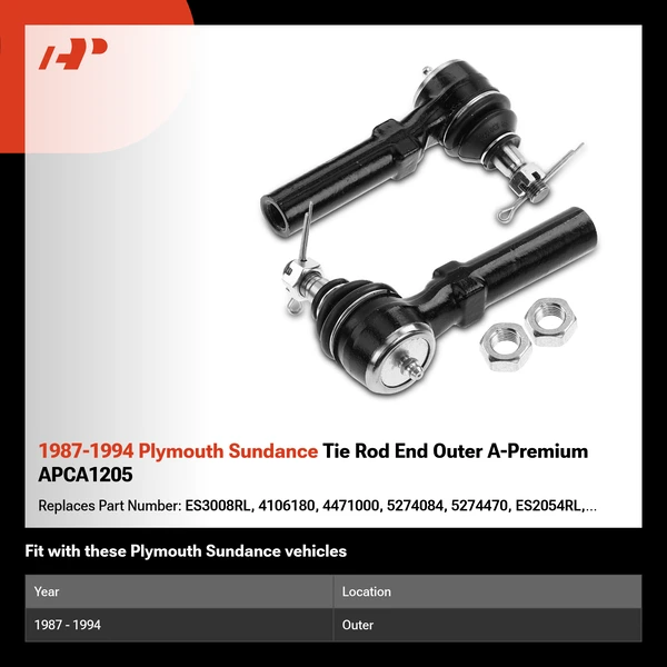 1987-1994 Plymouth Sundance Tie Rod End Outer A-Premium APCA1205