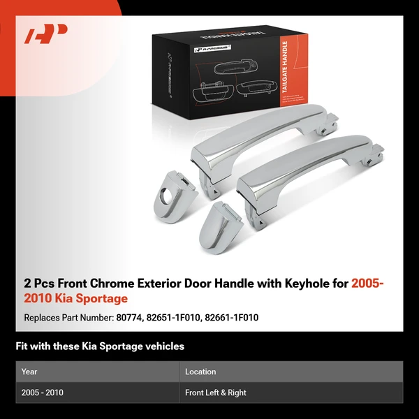 2 Pcs Front Chrome Exterior Door Handle with Keyhole for 2005-2010 Kia Sportage