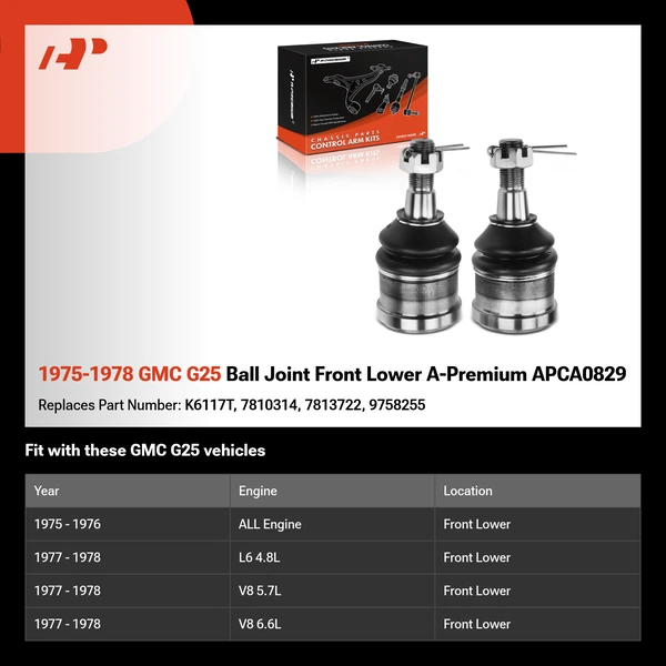 1975-1978 GMC G25 Ball Joint Front Lower A-Premium APCA0829