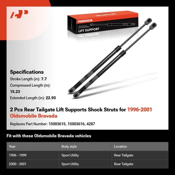 2 Pcs Rear Tailgate Lift Supports Shock Struts for 1996-2001 Oldsmobile Bravada