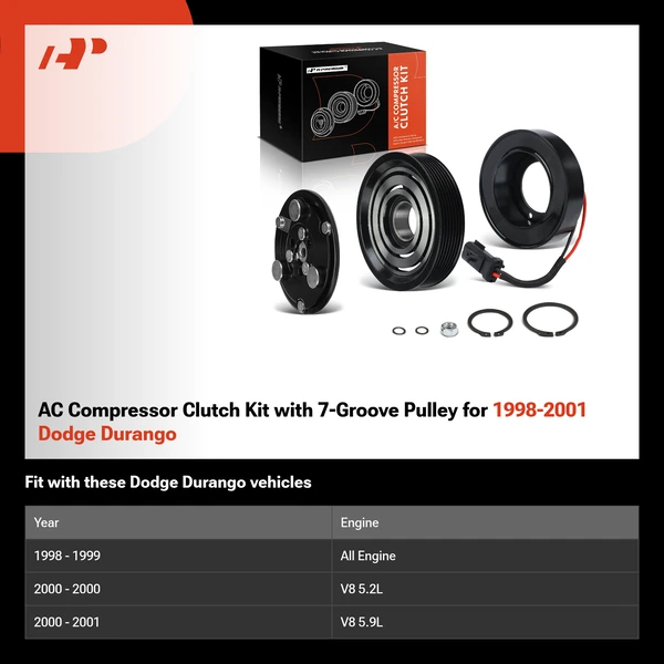 AC Compressor Clutch Kit with 7-Groove Pulley for 1998-2001 Dodge Durango