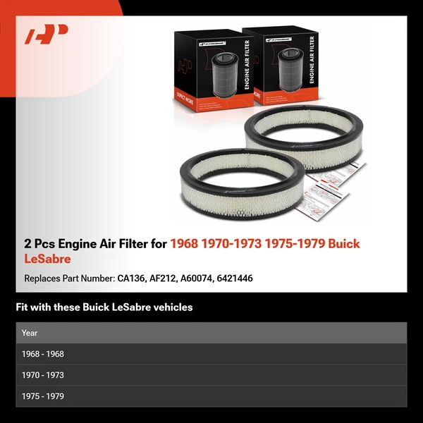 2 Pcs Engine Air Filter for 1968 1970-1973 1975-1979 Buick LeSabre