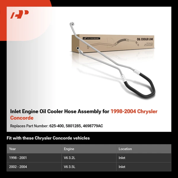Inlet Engine Oil Cooler Hose Assembly for 1998-2004 Chrysler Concorde