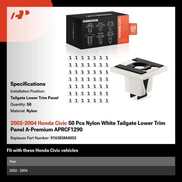 2002-2004 Honda Civic 50 Pcs Nylon White Tailgate Lower Trim Panel A-Premium APRCF1290