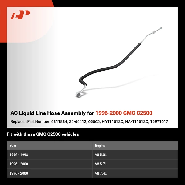 AC Liquid Line Hose Assembly for 1996-2000 GMC C2500