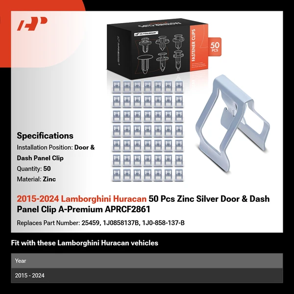 2015-2024 Lamborghini Huracan 50 Pcs Zinc Silver Door & Dash Panel Clip A-Premium APRCF2861