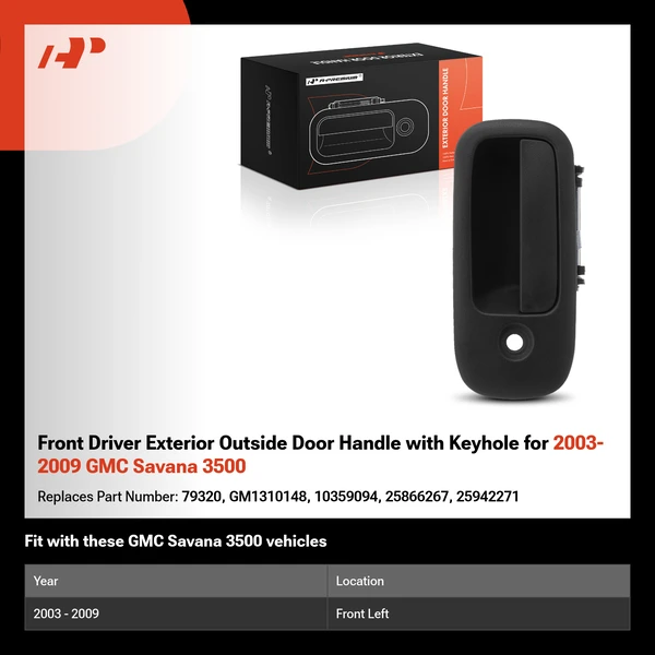 Front Driver Exterior Outside Door Handle with Keyhole for 2003-2009 GMC Savana 3500