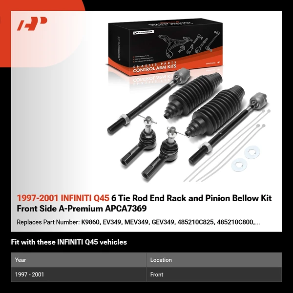 1997-2001 INFINITI Q45 6 Tie Rod End Rack and Pinion Bellow Kit Front Side A-Premium APCA7369