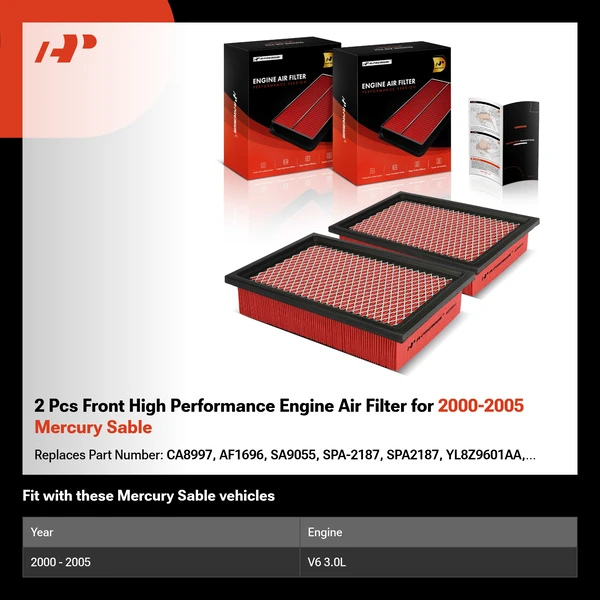 2 Pcs Front High Performance Engine Air Filter for 2000-2005 Mercury Sable