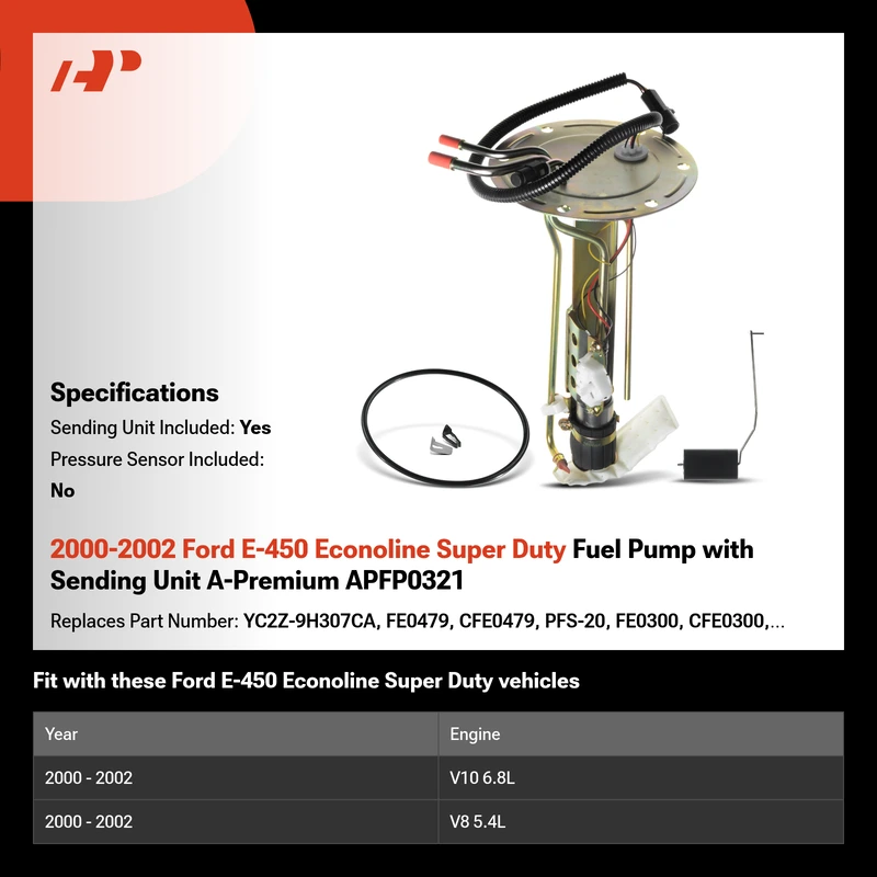 2000-2002 Ford E-450 Econoline Super Duty Fuel Pump with Sending Unit A-Premium APFP0321