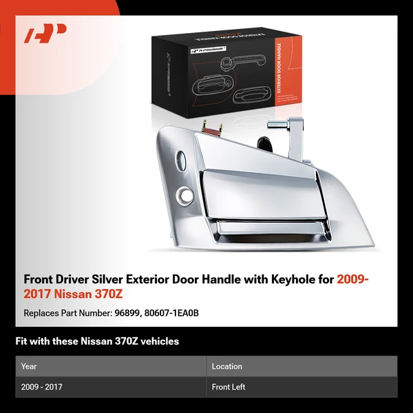 Front Driver Silver Exterior Door Handle with Keyhole for 2009-2017 Nissan 370Z