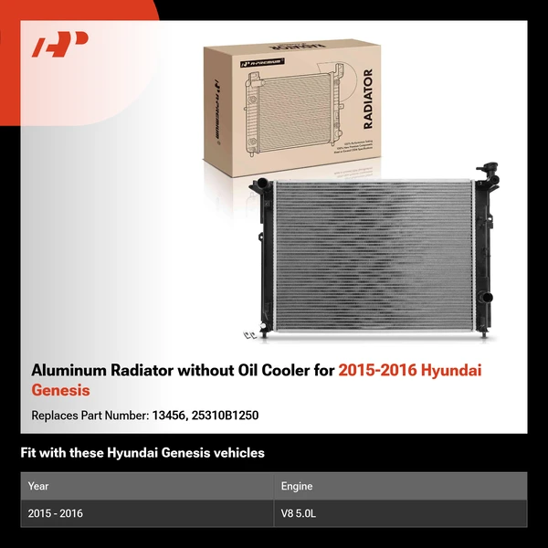 Aluminum Radiator without Oil Cooler for 2015-2016 Hyundai Genesis