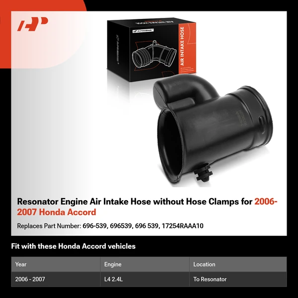 Resonator Engine Air Intake Hose without Hose Clamps for 2006-2007 Honda Accord