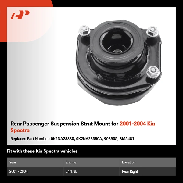Rear Passenger Suspension Strut Mount for 2001-2004 Kia Spectra