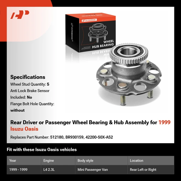 Rear Driver or Passenger Wheel Bearing & Hub Assembly for 1999 Isuzu Oasis