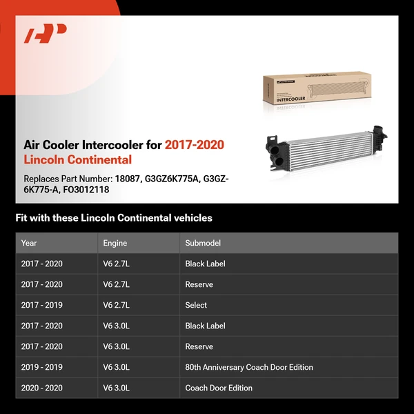 Air Cooler Intercooler for 2017-2020 Lincoln Continental