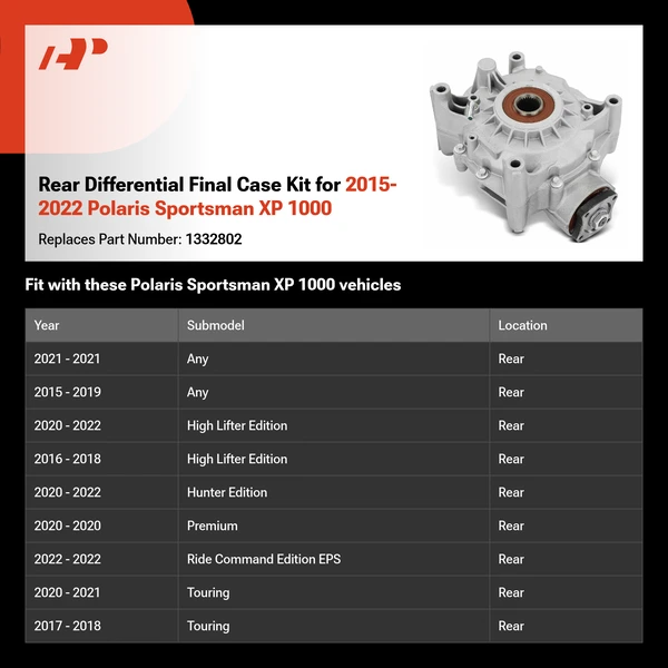Rear Differential Final Case Kit for 2015-2022 Polaris Sportsman XP 1000