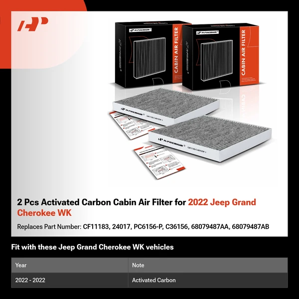 2 Pcs Activated Carbon Cabin Air Filter for 2022 Jeep Grand Cherokee WK