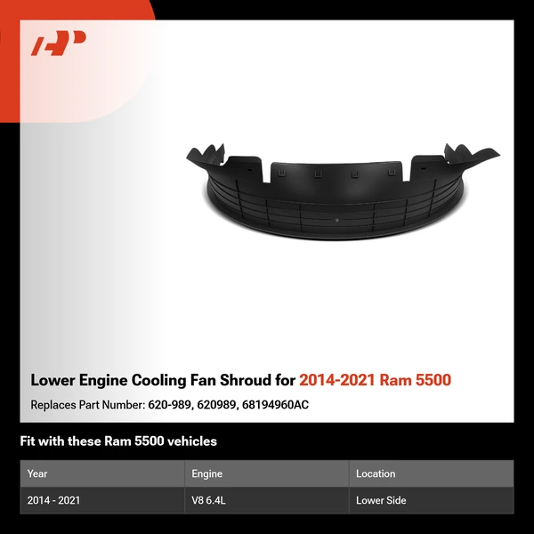 Lower Engine Cooling Fan Shroud for 2014-2021 Ram 5500