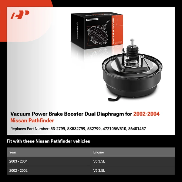 Vacuum Power Brake Booster Dual Diaphragm for 2002-2004 Nissan Pathfinder