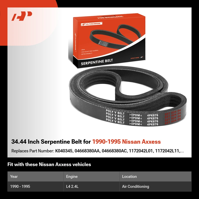 34.44 Inch Serpentine Belt for 1990-1995 Nissan Axxess