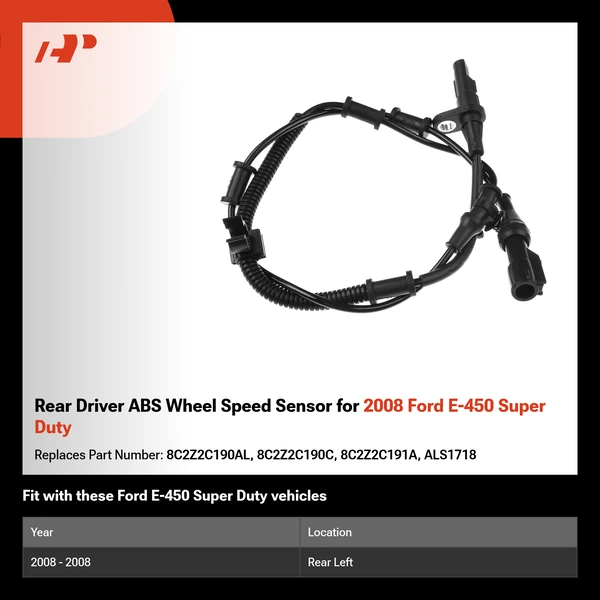 Rear Driver ABS Wheel Speed Sensor for 2008 Ford E-450 Super Duty