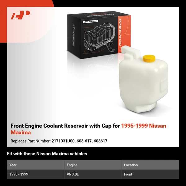 Front Engine Coolant Reservoir with Cap for 1995-1999 Nissan Maxima