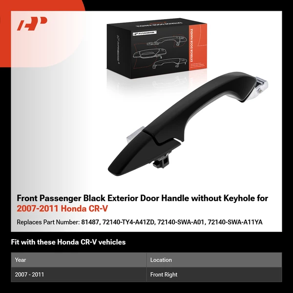 Front Passenger Black Exterior Door Handle without Keyhole for 2007-2011 Honda CR-V