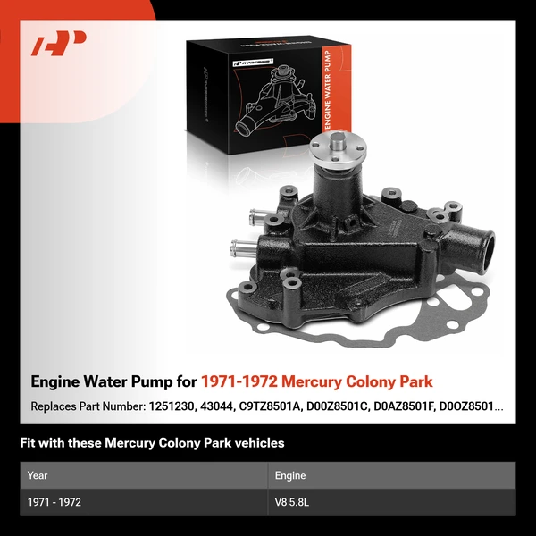 Engine Water Pump for 1971-1972 Mercury Colony Park
