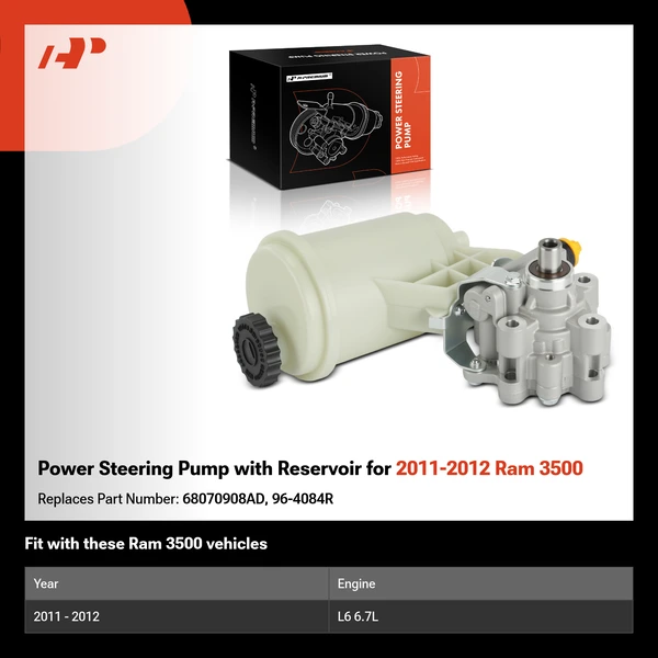 Power Steering Pump with Reservoir for 2011-2012 Ram 3500
