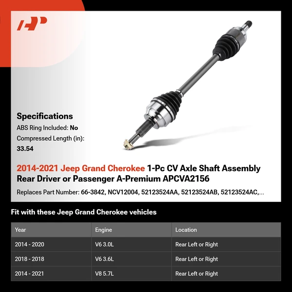 2014-2021 Jeep Grand Cherokee 1-Pc CV Axle Shaft Assembly Rear Driver or Passenger A-Premium APCVA2156