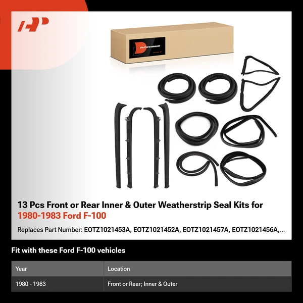 13 Pcs Front or Rear Inner & Outer Weatherstrip Seal Kits for 1980-1983 Ford F-100