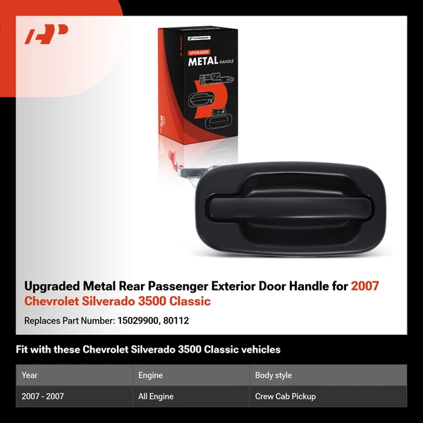Upgraded Metal Rear Passenger Exterior Door Handle for 2007 Chevrolet Silverado 3500 Classic