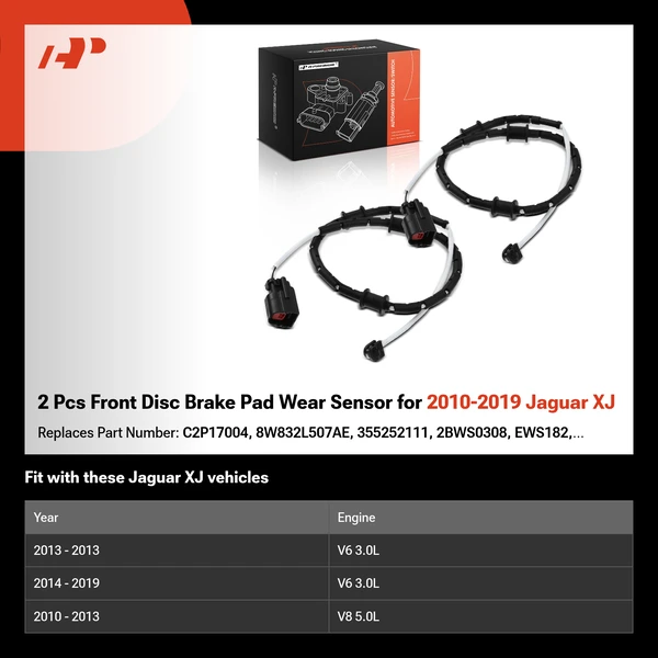2 Pcs Front Disc Brake Pad Wear Sensor for 2010-2019 Jaguar XJ