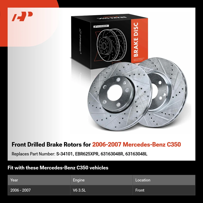 Front Drilled Brake Rotors for 2006-2007 Mercedes-Benz C350