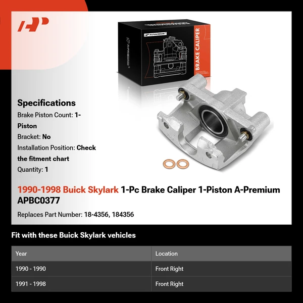 1990-1998 Buick Skylark 1-Pc Brake Caliper 1-Piston A-Premium APBC0377