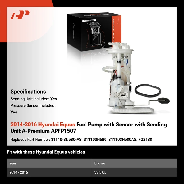 2014-2016 Hyundai Equus Fuel Pump with Sensor with Sending Unit A-Premium APFP1507